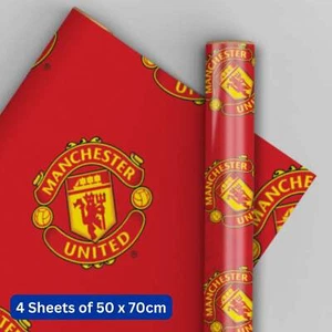 Wrapping Paper Football Gift Wrap Manchester United FC 4 Sheets & 4 Tags - Picture 1 of 4