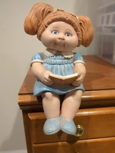 Vintage Adorable Handmade Cabbage Patch Kid Ceramic 9" Shelf Sitter With Book - Picture 1 of 12