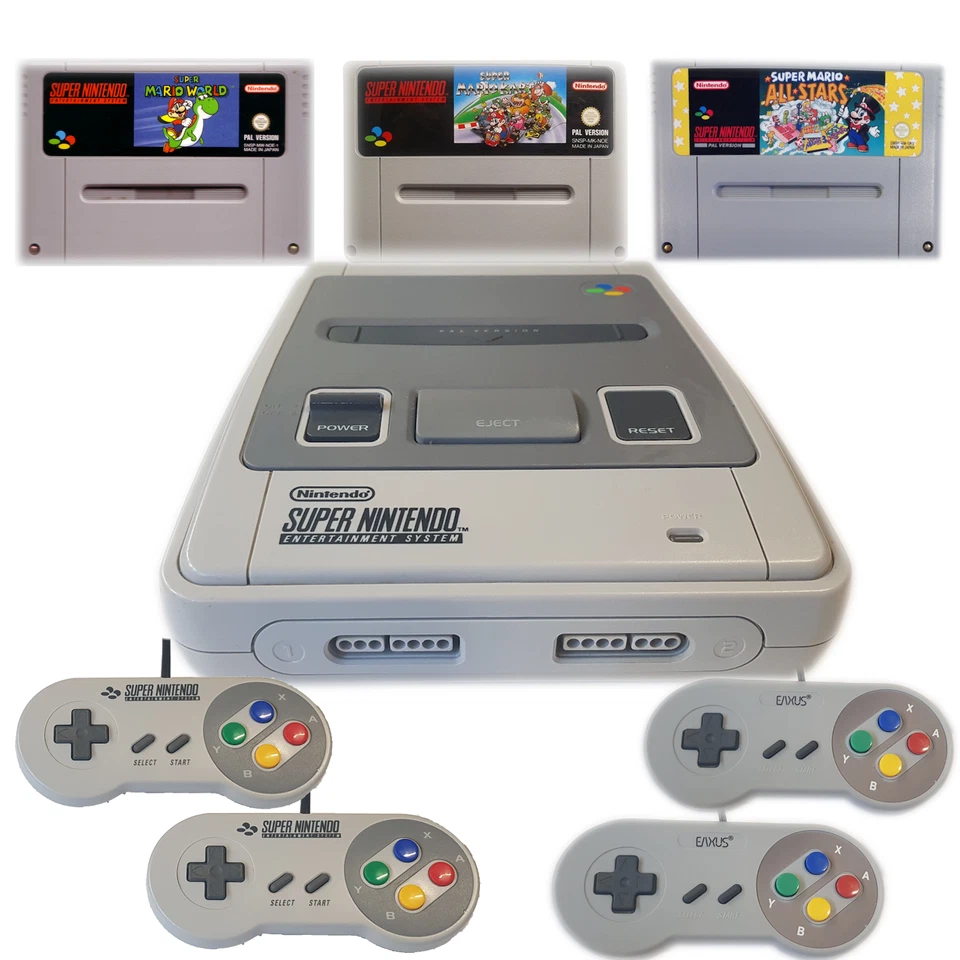 SNES Retro Konsole Super Nintendo dazu Auswahl: Super Mario Kart, World, Zelda - Bild 1 von 1