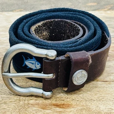 Cinturón de pescado Southern Tide Skipjack para hombre 36 cinta azul cuero Foto 1 de 4