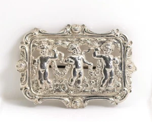Antik Barocker Stil Silberbrosche 800 Putten Floral Rosen Blumengirlande 5,3cm - Bild 1 von 5
