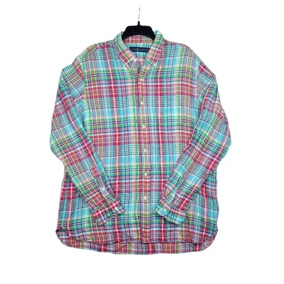 Ralph Lauren Shirt Mens XL Rainbow Plaid 100% Linen Button Up Long Sleeve - Image 1 of 4