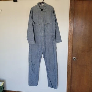Vintage Key Imperial Blue Herringbone Stripe Cotton Denim Coveralls 46 Reg As Is - Picture 1 of 5
