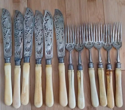 Antiguo juego de placas de plata de hueso Elkington & CO 1885 Foto 1 de 4