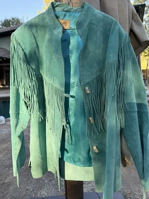 Jaqueta Scully de camurça franja linda excelente estado feminina XXL turquesa - Imagem 1 de 4