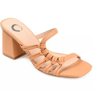 Journee Collection Women Emory Asymmetrical Slide Sandals US 6.5 Tan Brown - Picture 1 of 5