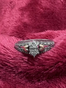 925 Sterlingsilber 10 K Gold Herz & Marquise Stil Diamant Cluster Ring Größe 7 - Bild 1 von 19