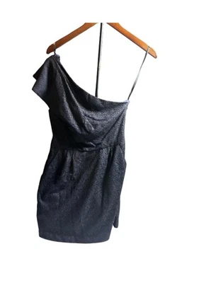 BCBG Generation One Shoulder Black & Blue Lace Dress Size 10 - Image 1 of 3