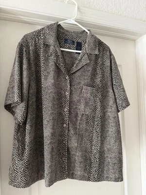 Crazy Horse Liz Claiborne 豹纹纽扣短袖衬衫衬衫复古 — 第 1/4 张图片