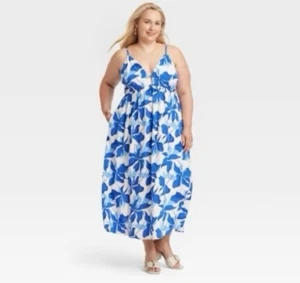NEW - A New Day Women plus size Floral midi Dress w/pocket blue size 3X - Picture 1 of 7