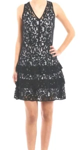 Michael Kors Navy Lace Tiered Mini Dress UK 10 V Neck Sleeveless Party Cocktail - Picture 1 of 9