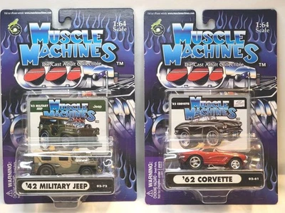 1942 Military Jeep, 1942 Blown, 1962 Red Corvette, Muscle Machines 1:64 Diecast - Image 1 of 4
