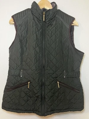 Chaleco acolchado marrón resistente a la intemperie para mujer talla L con bolsillos de imitación cremallera completa Foto 1 de 4