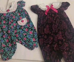 Vintage girls Romper Jumper 1 Piece Floral bubble 90's cotton lace collar lot - Picture 1 of 9