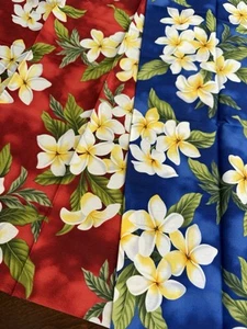 Lot of Two FQ Fat Quarters 100% Cotton Hawaiian Print Red Floral Blue Quilt Wt - Picture 1 of 4