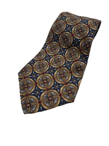 Vintage Burberry All Silk Tie Geometric Medallions Blue 54x4” Hand Sewn USA - Picture 1 of 10