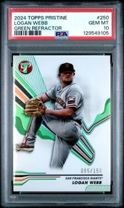 2024 TOPPS PRÍSTINO 250 LOGAN WEBB REFRACTOR VERDE/150 PSA 10 - Imagen 1 de 2