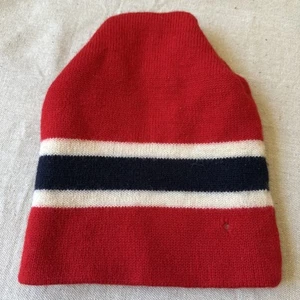 Vintage Nordic Flag Wool Beanie Hat Cap Knit Norway Red White Blue Patriotic USA - Picture 1 of 8