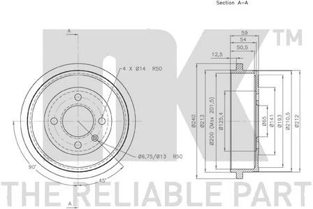 Genuine NK Rear Left Brake Drum for Volkswagen Up CHYB 1.0 (03/2012-04/2020) - Image 1 of 4
