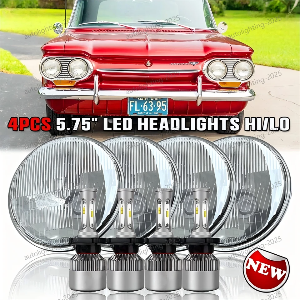Faros LED redondos de haz alto/bajo de 5 3/4 5,75" 4 piezas para Chevrolet Corvair 1960-1969 Foto 1 de 4