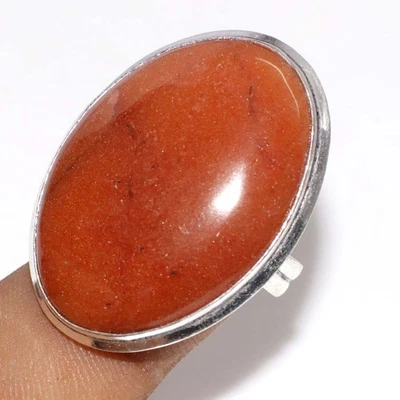 925 镀银橙色 Aventurine 戒指 手工制作 珠宝 尺寸 US 7.5 MJ — 第 1/3 张图片