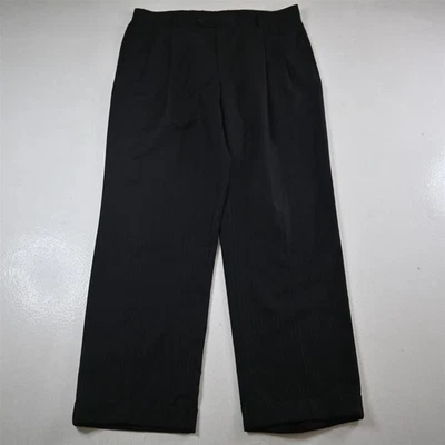 Pantalones Jos A Bank 34x30 negros a rayas 100 % lana corte completo plisados cintura alta Foto 1 de 4