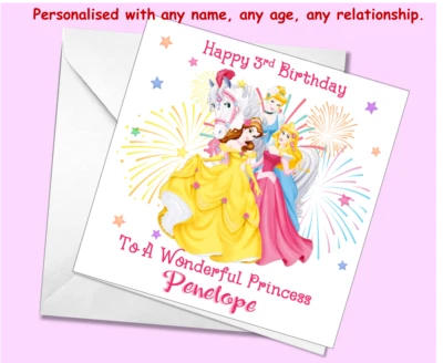 Cartão de aniversário personalizado para meninas filha neta sobrinha 3º 4º 5º príncipe 2 - Imagem 1 de 4