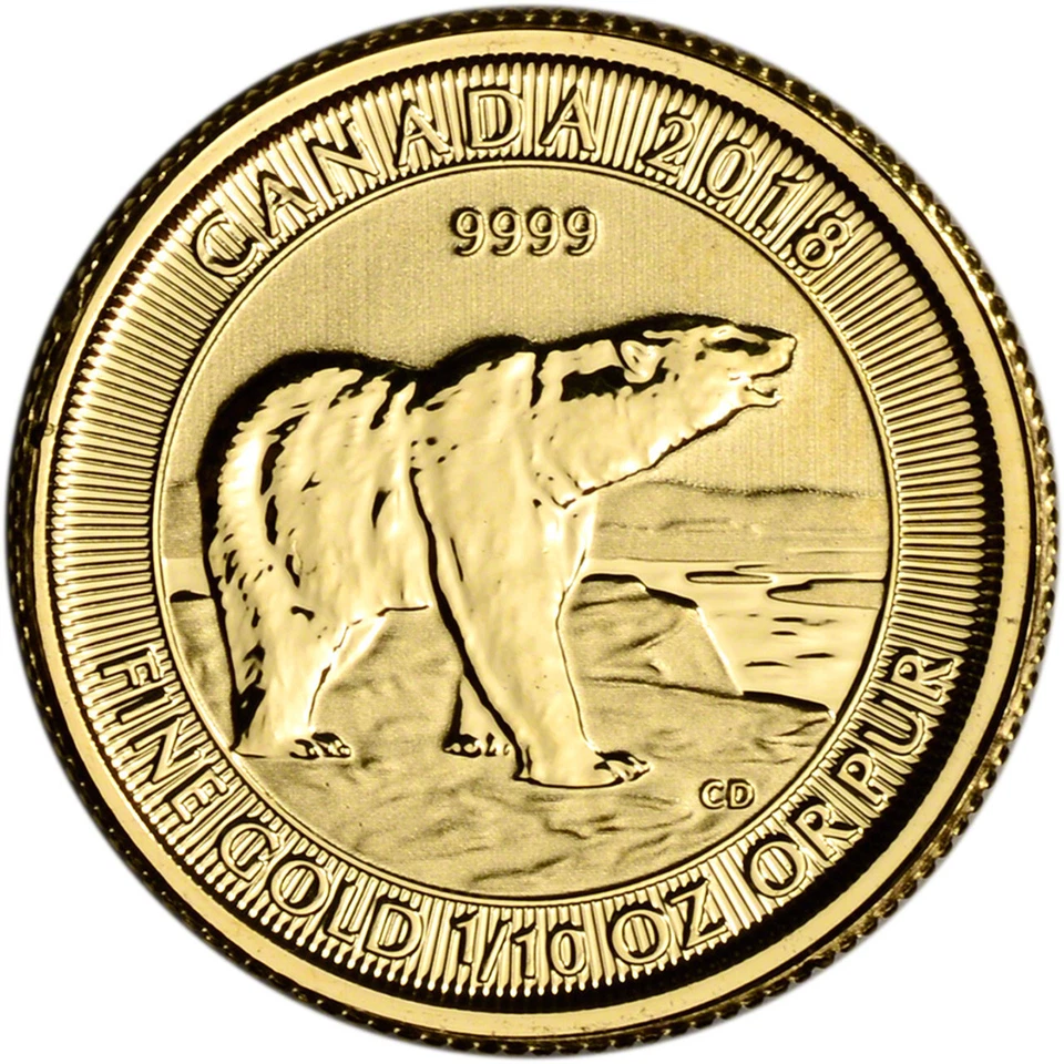 2018 Canada 5 Dollars Polar Bear 1/10 oz.  .9999 Fine Gold Coin - Image 1 of 2