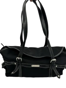 Kenneth Cole Reaction Nylon Barrel Satchel Purse Hand Bag Black Fold Over Flap - Picture 1 of 14