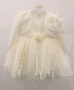 Abito vestito bambina battesimo damigella elegante AVORIO smanica tulle newborn - Picture 1 of 5