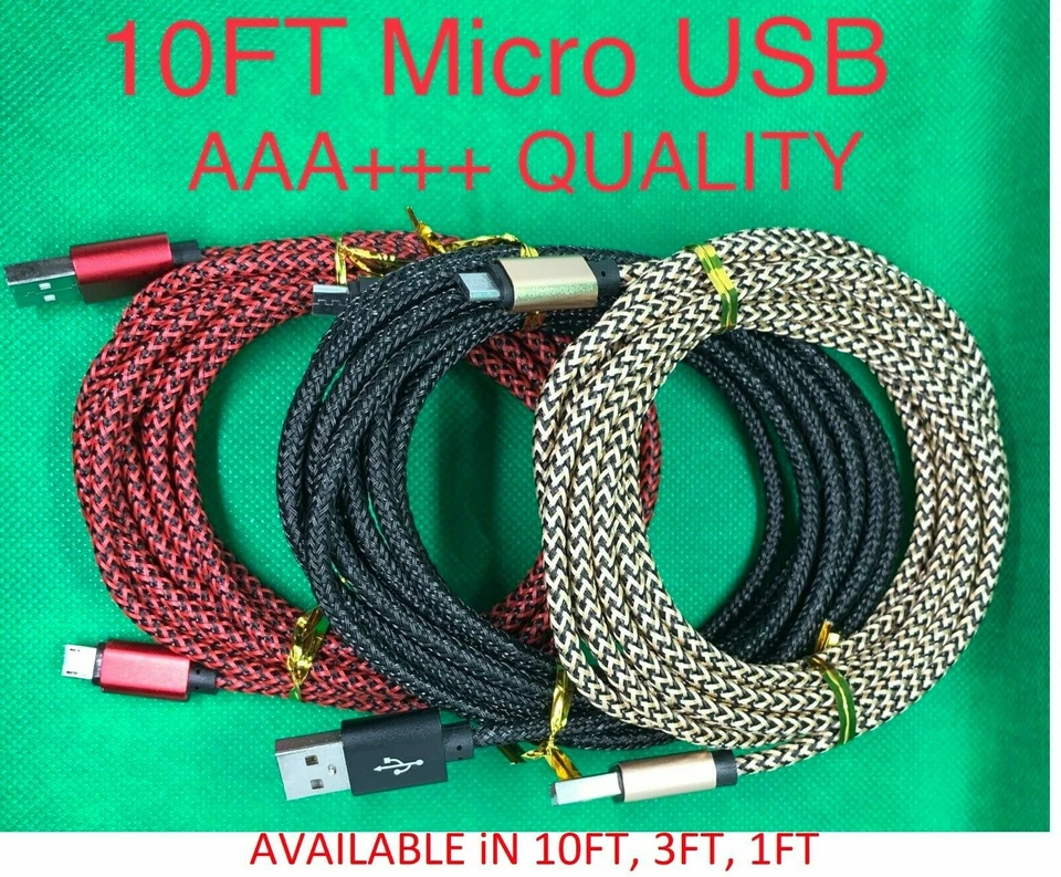 Micro USB Fast Charger Data Sync Cable Braided Cord For Samsung Android 3 6 10FT - Image 1 of 1