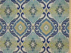 Woven Tapestry Medallion Fleur De Lis Blue Vibrant Upholstery Fabric - Picture 1 of 1
