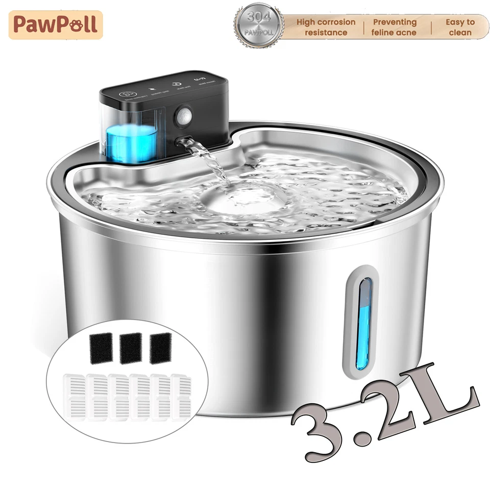 Edelstahl Katzenbrunnen Trinkbrunnen 3.2L Extrem Leise Sensor Trinkbrunnen  - Bild 1 von 1