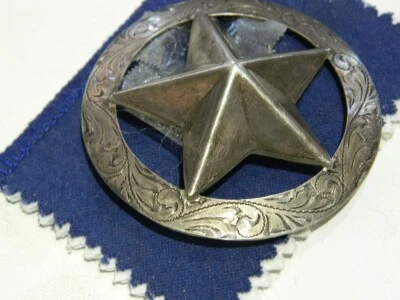 Boné Texas Star sobreposição esterlina sela chifre assinado 3" diamante 1" de altura - Imagem 1 de 4