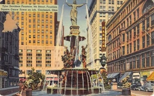 Postkarte OH: Davidson Fountain, 5th St., Cincinnati, Ohio, Leinen veröffentlicht 1939 - Bild 1 von 2
