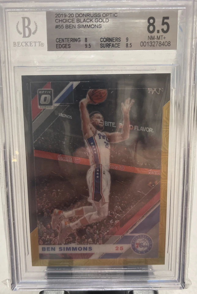 BEN SIMMONS 2019 Donruss Optic Choice 55 Black Gold Prizm 8/8 1/1 BGS 8.5 - Image 1 of 3