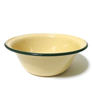 7" Yellow enamel camping round bowl vintage enamelware Plates dishes dinnerware - Picture 1 of 10