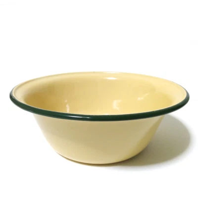 7" Yellow enamel camping round bowl vintage enamelware Plates dishes dinnerware - Image 1 of 4