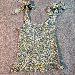TOPSHOP Blue Yellow Smocked Tank Top Size 6 NWOT - Picture 1 of 6