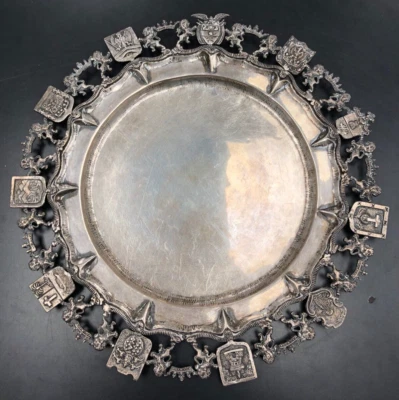 GRANDE Vintage ~ TRP Bogotá ~ Columbia Heráldico León ~ Plato de Plata .900 18" Foto 1 de 4