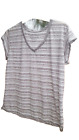 Atmosphere Cap Sleeved T Shirt, Grey & White Striped, V Neck, Size 14, VGC