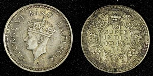 India-British George VI Silver 1945 1/4 Rupee Nice Toned KM# 547 (27 306) - Picture 1 of 3