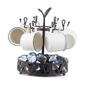 Coffee Mug Holder with Coffee Pod Basket Storage 6-capacity Cup Mug Rotatable - Picture 1 of 7