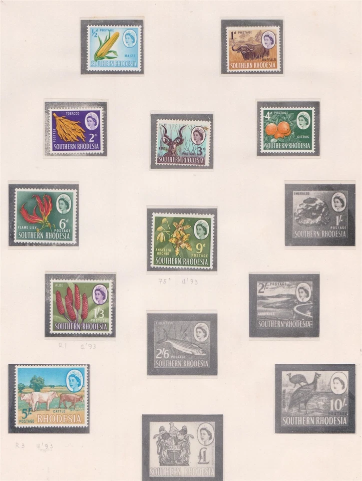 (F277-26) 1964 Rodesia del Sur Juego de piezas de 9 sellos QEII 1/2d a 5/- MH (LX23) Foto 1 de 1