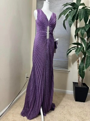 Elegante Vestido de Noche V-Nick Entrecruzado Espalda Abierta Plisado Línea Brillo Baile Foto 1 de 4