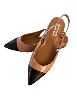 Steve Madden Allure Tan/Multi, Black Toe, Shiny Slingback, Block Heel, Size 9.5 - Image 1 of 4