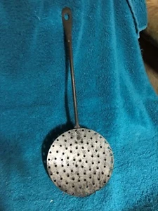Antique Primitive Metal Slotted Skimmer Strainer Sieve Hearth Ladle Spoon 13.5"  - Picture 1 of 6