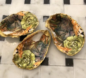 3 Mc Childs Inspired Autumn Design Oyster Shell Trinket Holders - Picture 1 of 3