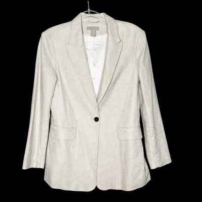 Chaqueta Blazer H&M Mujer Lino Talla XS Tostado Caqui Beige Oficina Trabajo Larga Foto 1 de 4