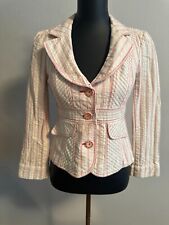 NANETTE LEPORE Jacket Blazer Cream Red Blue Lined Fitted Button Detail  Sz 2  XS